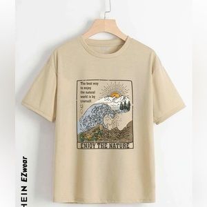 SHEIN EZwear Waves And Slogan Graphic Drop Shoulder Tee